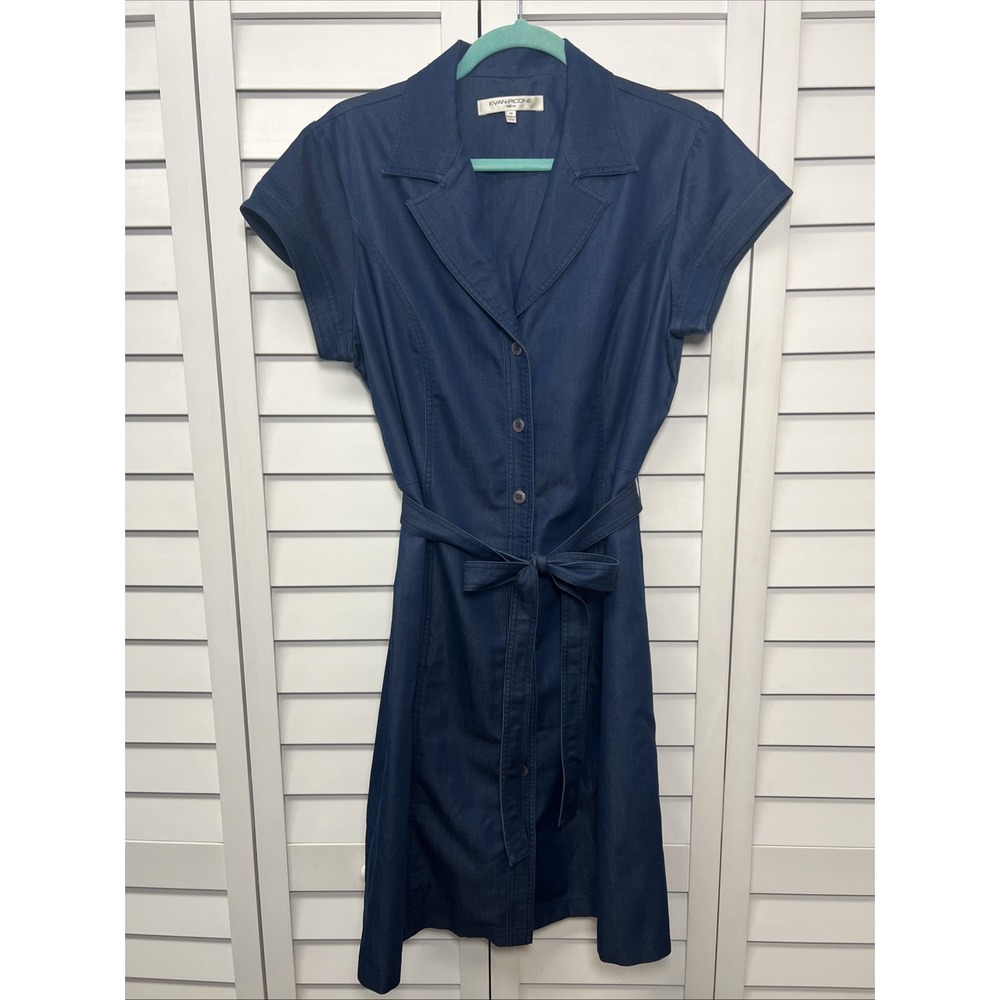 Evan Picone Navy Blue Button-Front Shirt Dress